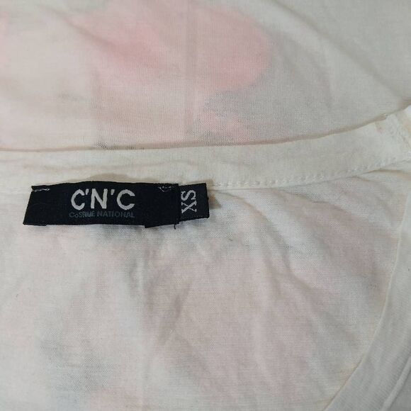 Cnc Costume national womens xsmall graphic teeshirt cream pink lightweight sheer - Picture 6 of 11